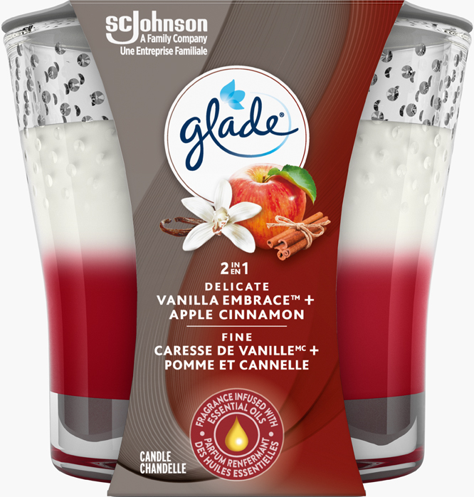 Glade® 2en1 Chandelle Fine Caresse de Vanille Et Pomme Et Cannelle