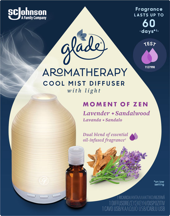 Glade® Aromatherapy Cool Mist разпръскващо устройство - Moment of Ζen - Лавандула и Сандалово дърво