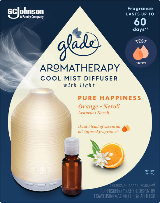Glade® Aromatherapy Cool Mist разпръскващо устройство - Pure Happiness- Портокал и Нероли