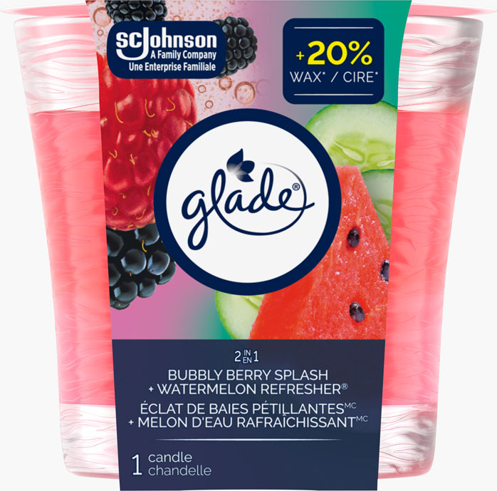 Glade® 2en1 Chandelle - Éclat de Baies Pétillantes™ + Melon d`Eau Rafraîchissant™