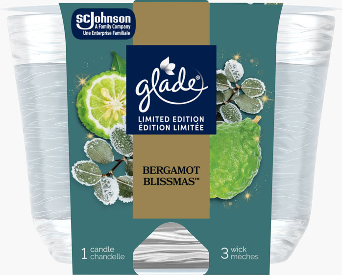 Glade® des Fêtes chandelle  à trois mèches -  Bergamot Blissmas™