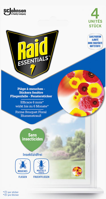 Raid Essentials® Piège à Mouches - Stickers fenêtre - Forme Bouquet Floral