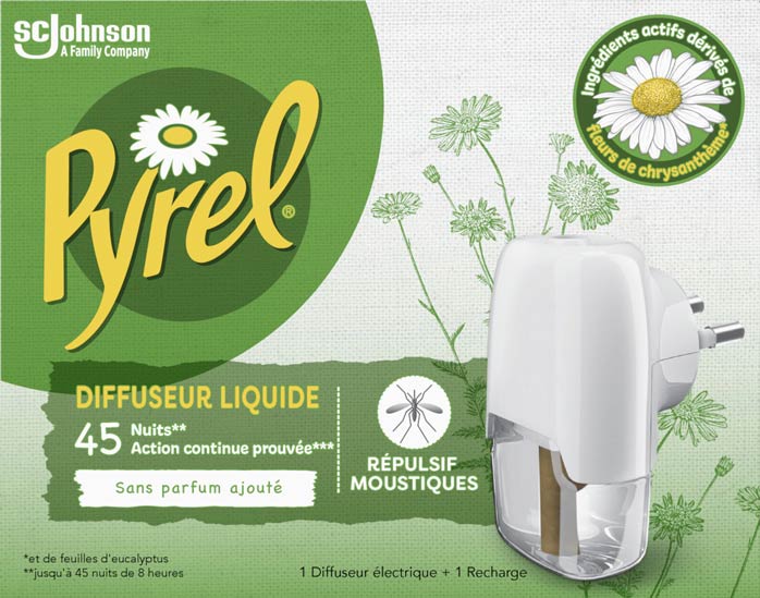 Pyrel® Diffuseur Liquide Repulsif Moustiques Eucalyptus 45 Nuits