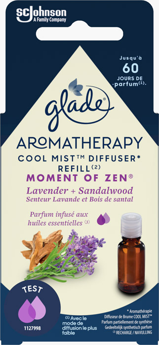 Glade® Aromatherapy - Recharge Huiles Essentielles Cool Mist - Moment of Zen® Lavande & Bois de Santal