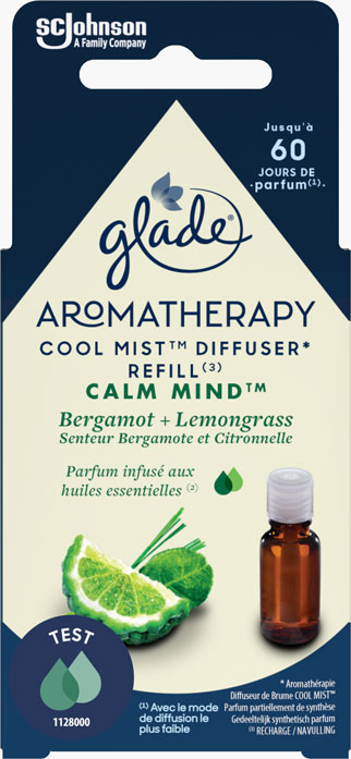 Glade® Aromatherapy - Recharge Huiles Essentielles Cool Mist - Calm Mind Bergamote & Citronnelle