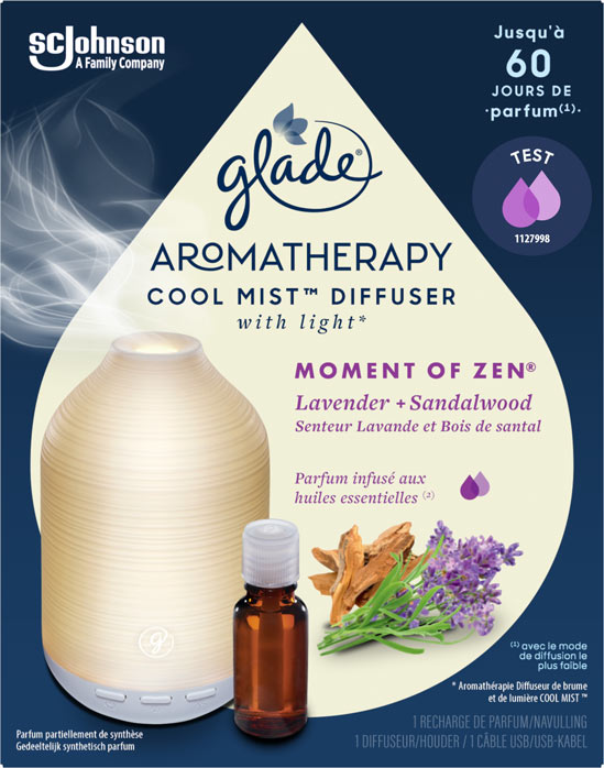 Glade® Aromatherapy - Diffuseur Huiles Essentielles Cool Mist - Moment of Zen Lavande & Bois de Santal