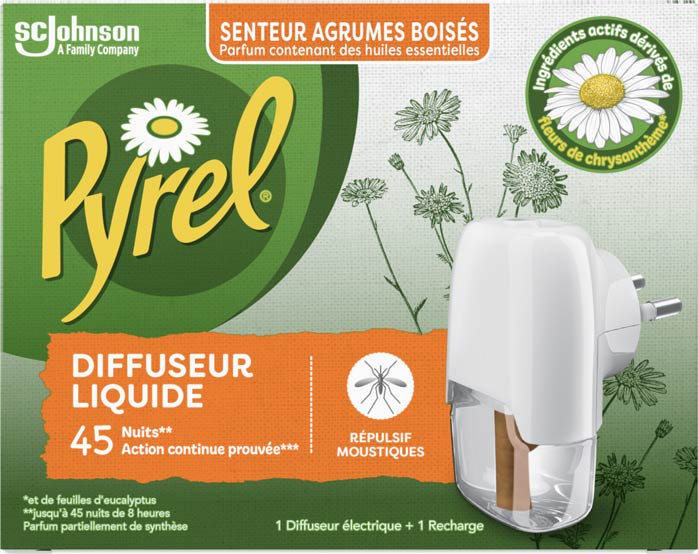 Pyrel® Diffuseur Liquide Repulsif Moustiques Agrumes Boises 45 Nuits 32 ML