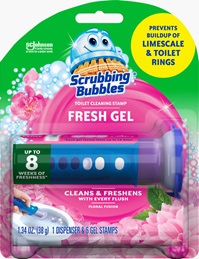 Scrubbing Bubbles Fresh Brush Toilet Bowl Brush and Holder with Toilet Cleaner Refill Pads & Gel Stamps, Cleans Limescale & Fights Odors, Citrus
