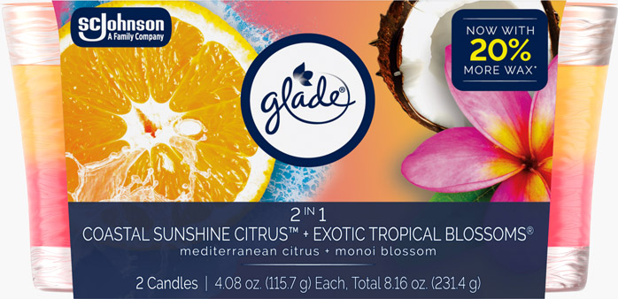 Glade® Coastal Sunshine Citrus™ & Exotic Tropical Blossoms® 2in1 Candle Twin Pack